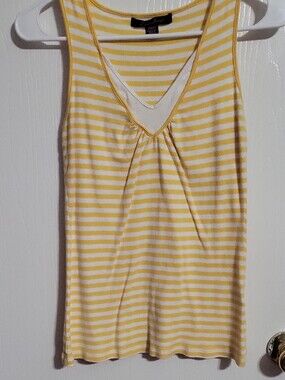 Shirt-Sleeveless V-Neck Striped Tank Top in Yellow & White #3189